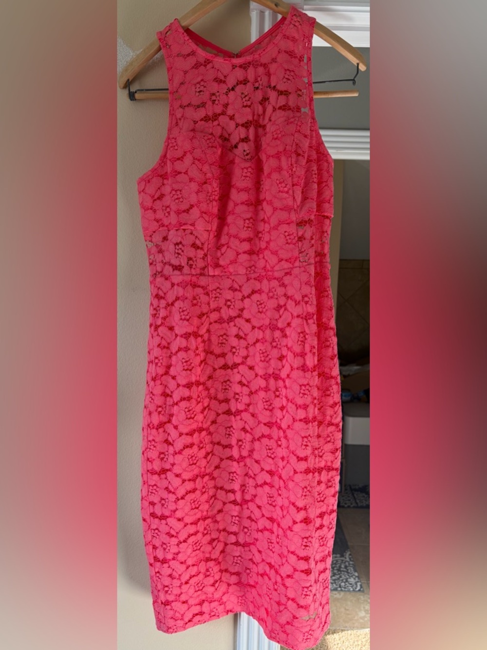 Trina Turk Coral Lace Sheath Dress — Size 6